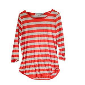Gretchen Scott XL Orange White Striped 3/4 Sleeve Top‎ T Shirt